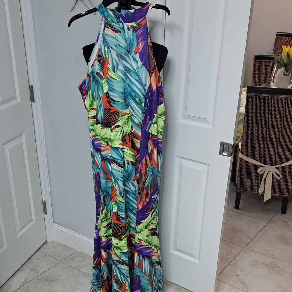 SHEIN Multicolor Leaf Print Maxi Dress